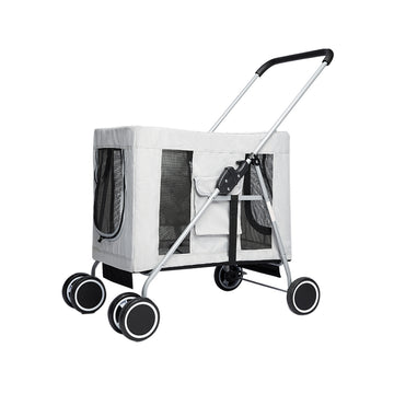 Pet Stroller Dog Cat Puppy Pram Travel Carrier 4 Wheels Pushchair Foldable Grey Unbranded